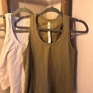 2 Lululemon Tank Tops Olive Green & White